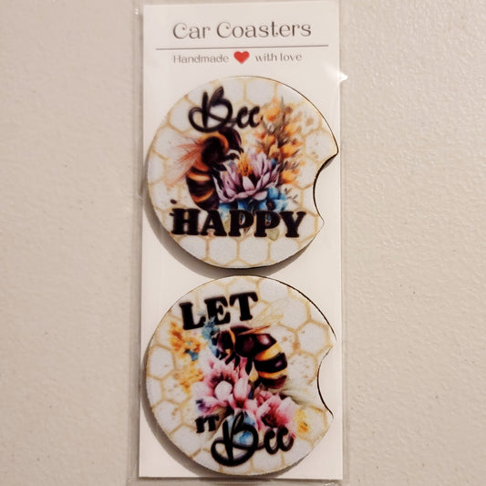 Bee Happy Car Coasters