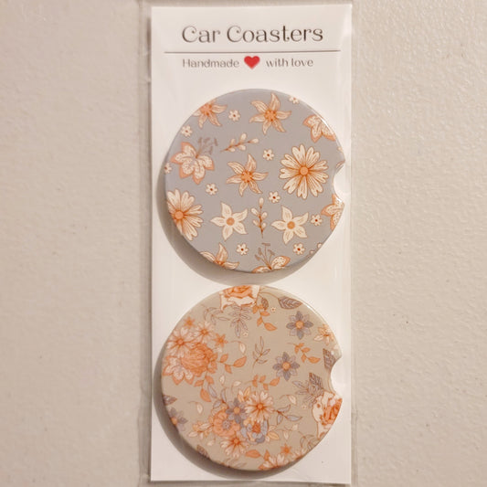 Retro Flowers Car Coasters