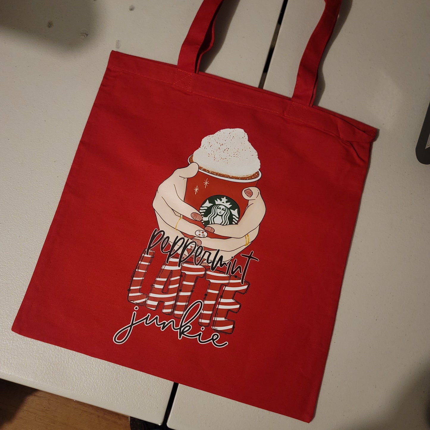 Peppermint Latte Junkie Tote - Red