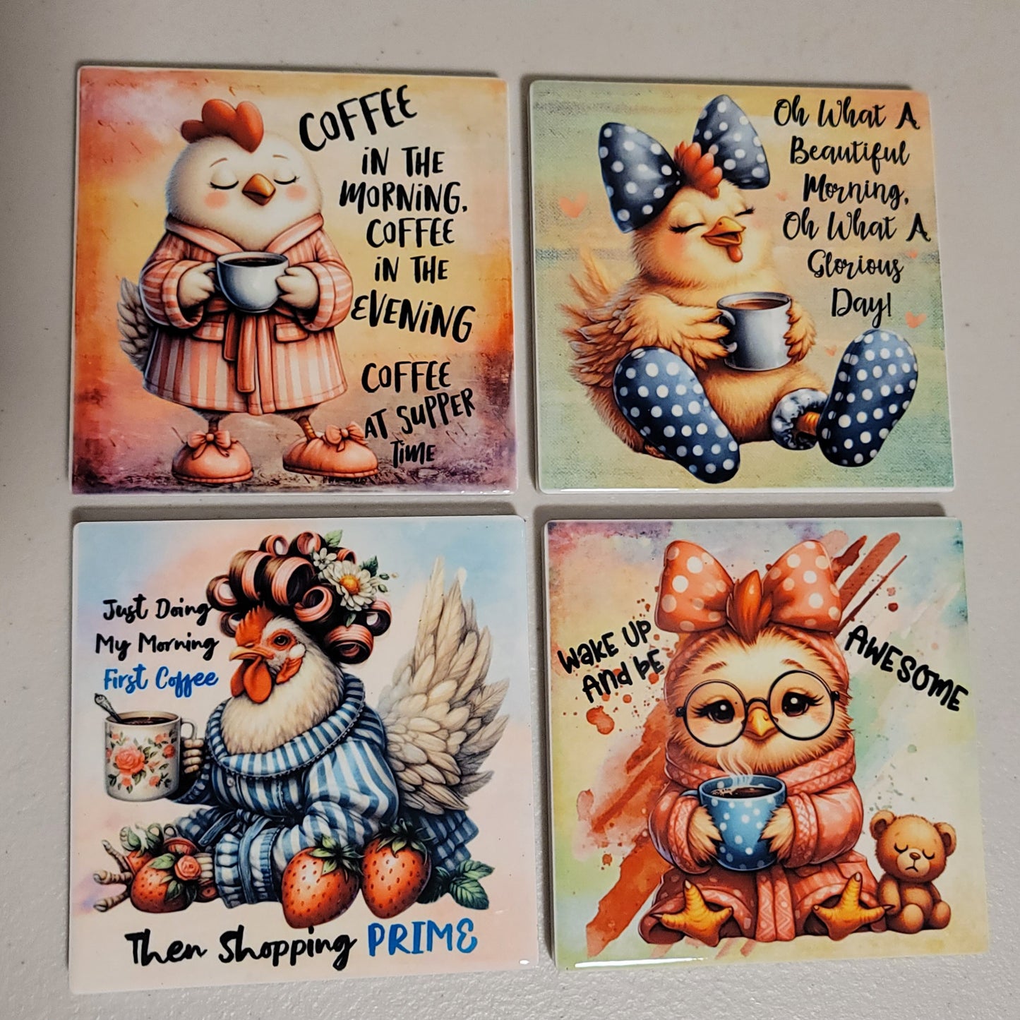 Funny Chickens Coaster Set