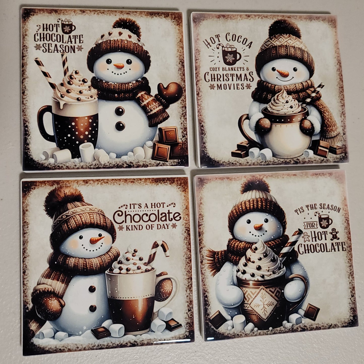 Hot Chocolate Snowmen Coaster Set