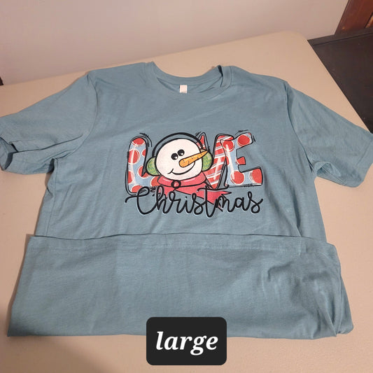 Love Christmas Snowman Tshirt - L