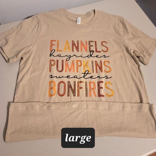 Flannels, Pumpkins, Bonfires Tshirt - L