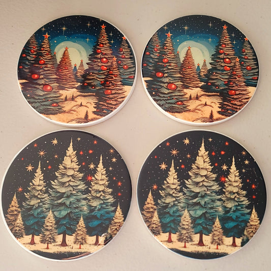 Holiday Trees Coaster Set