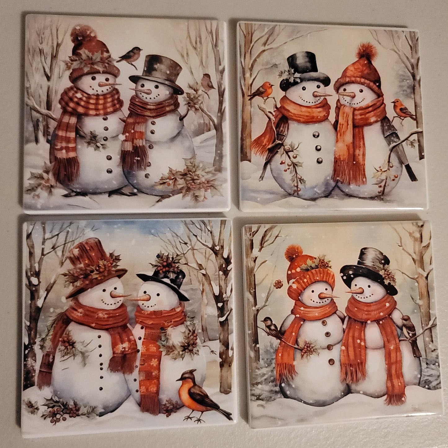 Snowman Couples Coaster Set