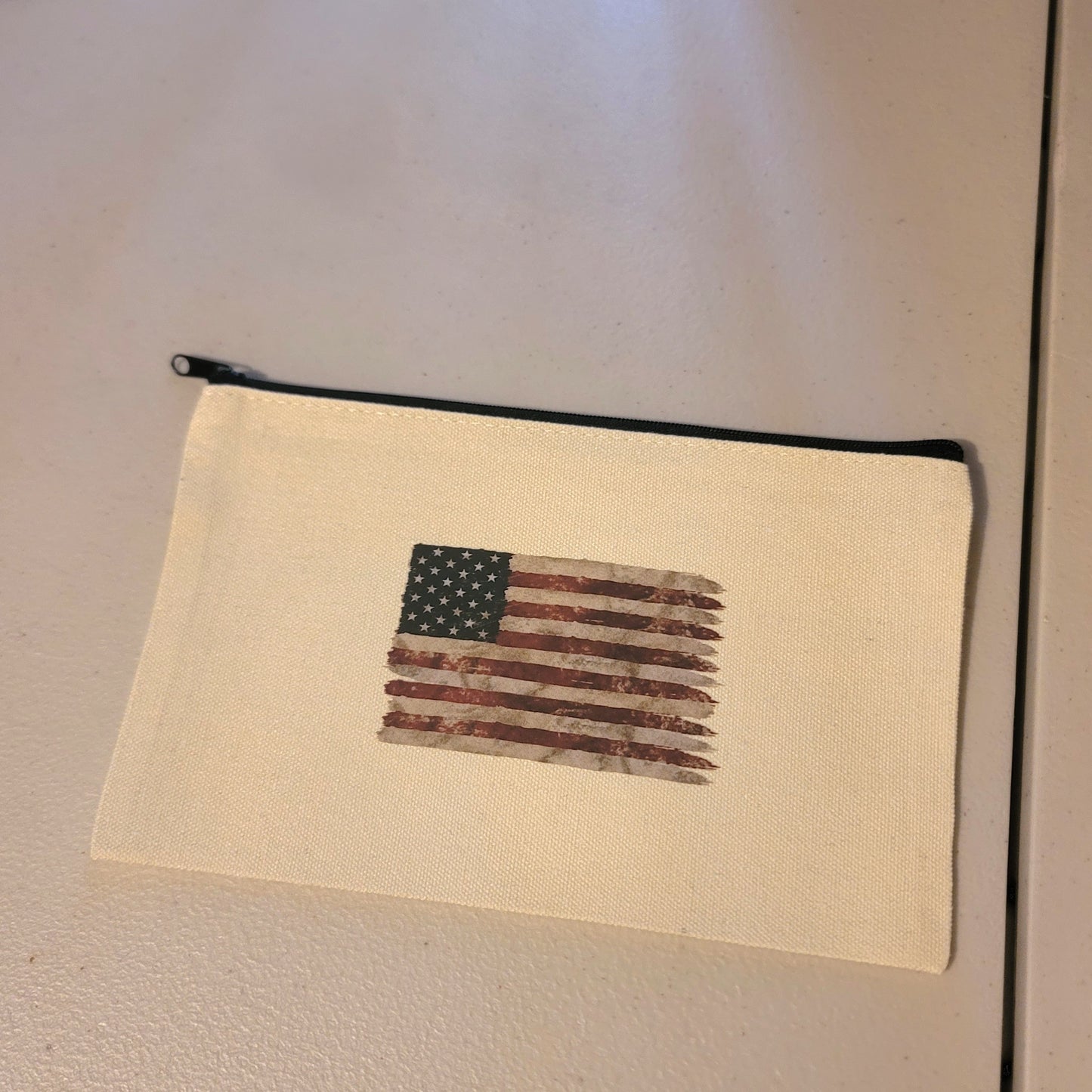 Distressed Flag Zipper Pouch