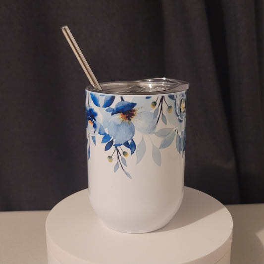 Blue Floral Wine Tumbler