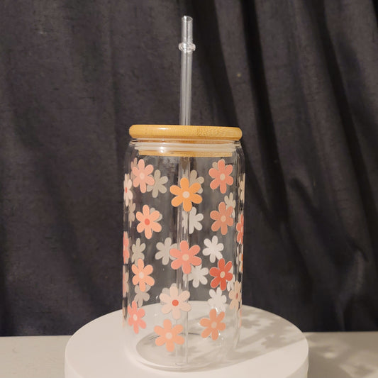 Retro Flowers Glass Can