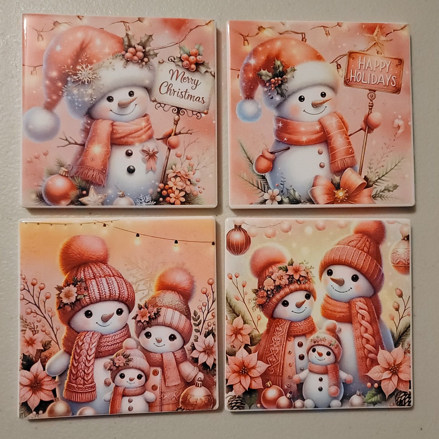 Pink Christmas Coaster Set