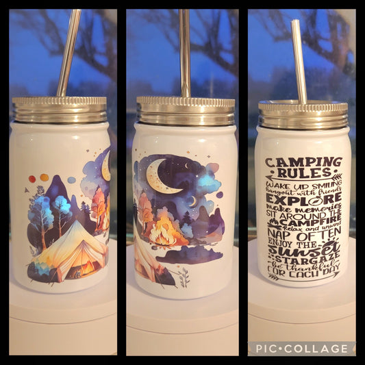 Camping Rules Mason Jar