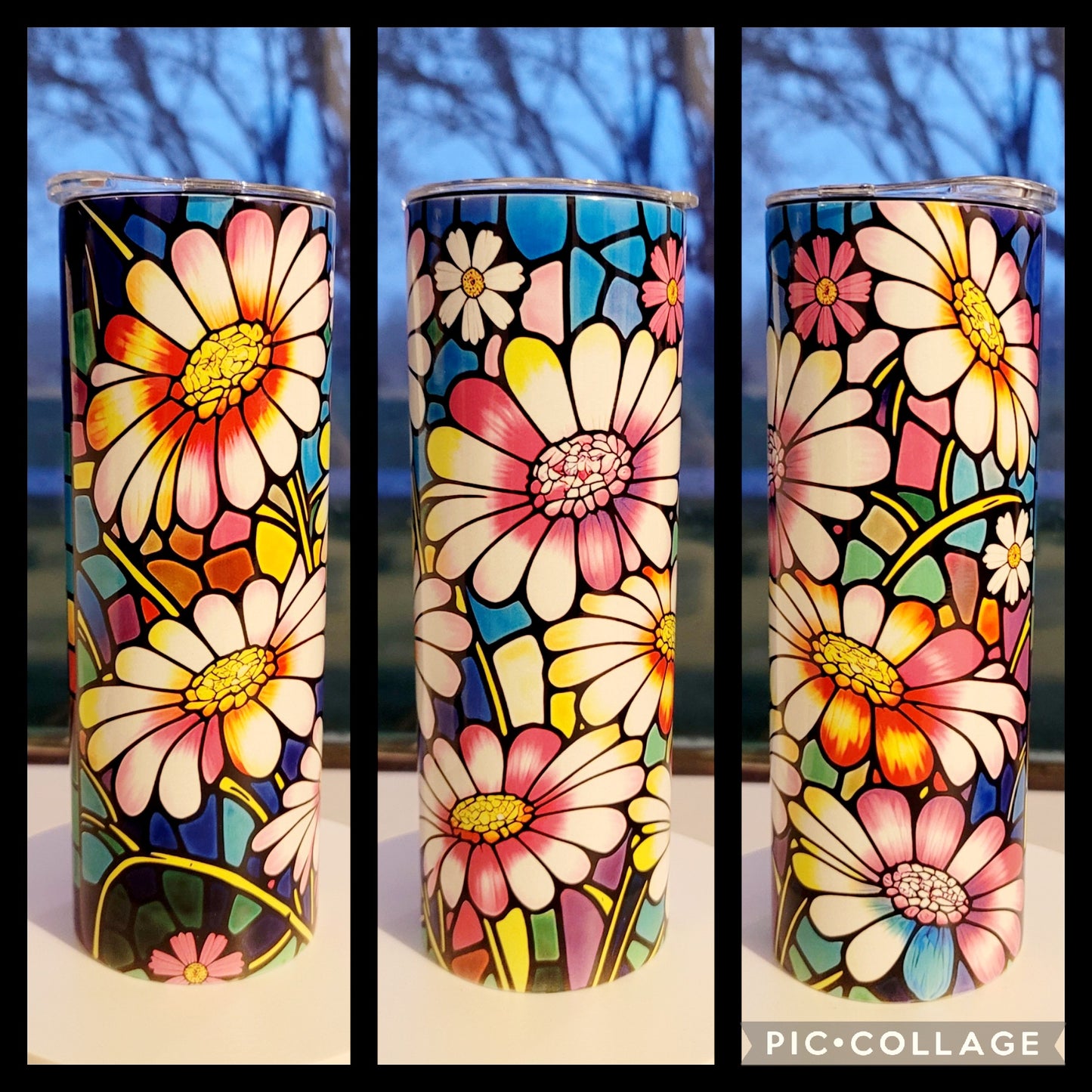 Daisies Stained Glass Tumbler