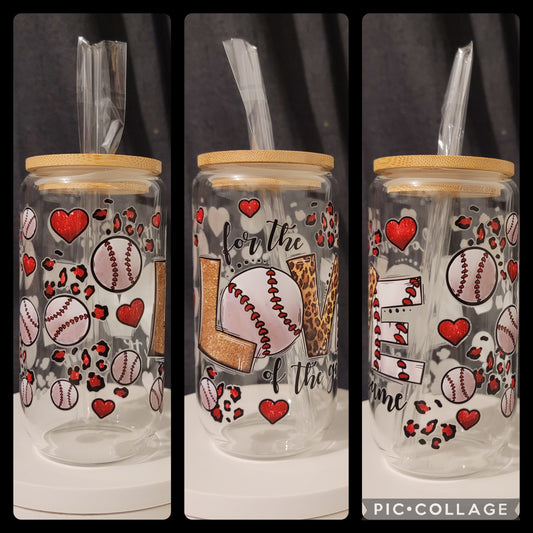 Love Baseball Glass Can