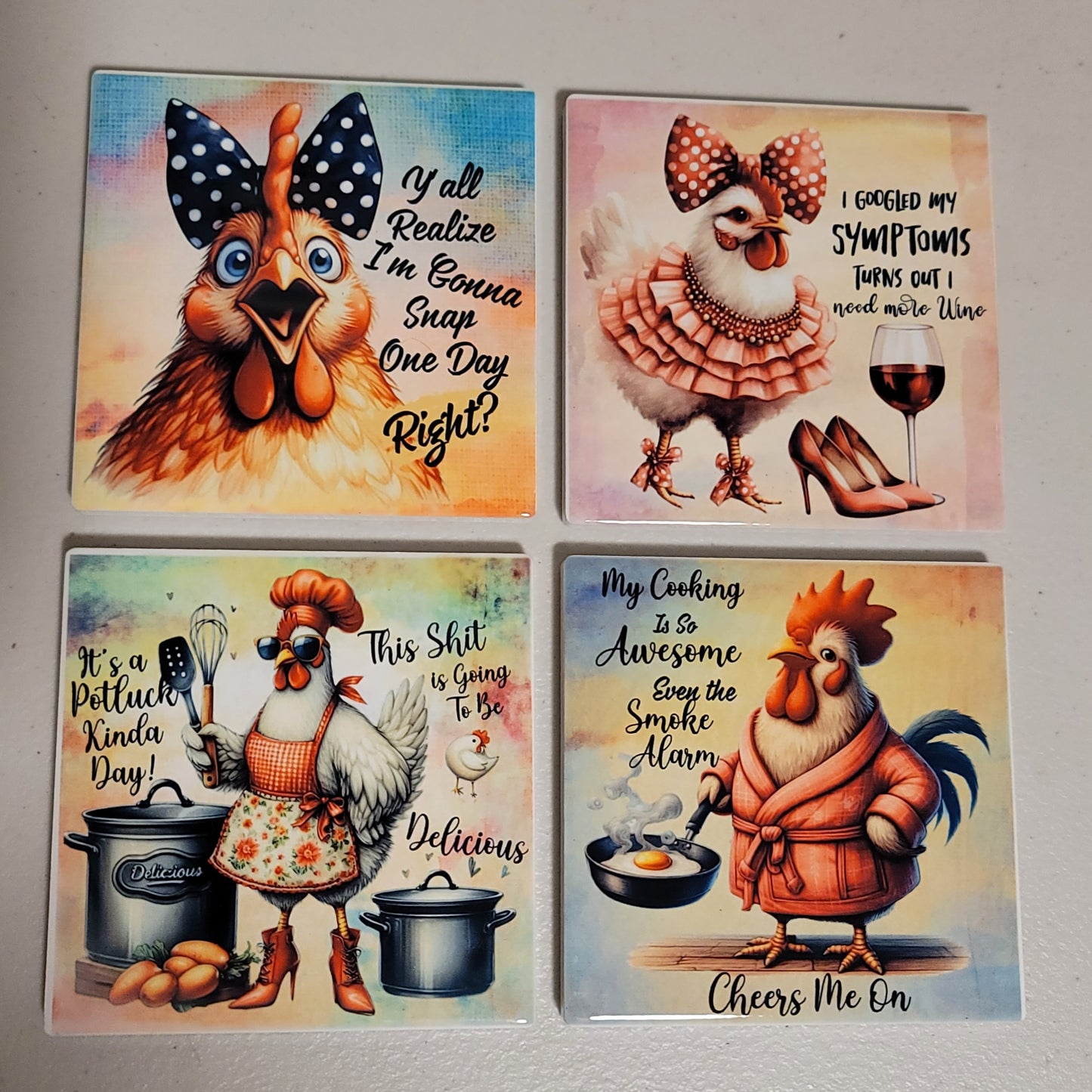 Funny Chickens Coaster Set