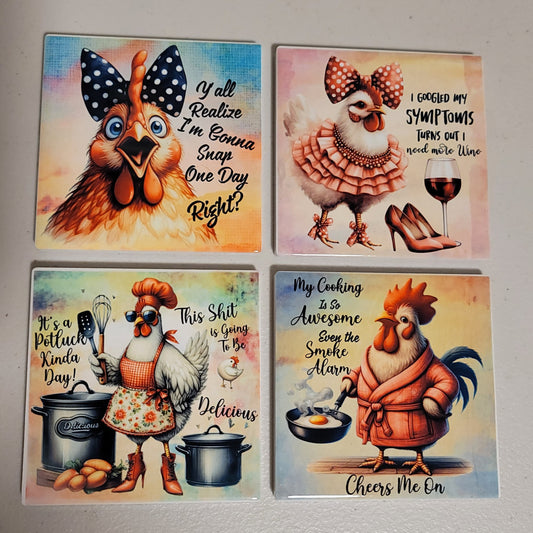 Funny Chickens Coaster Set