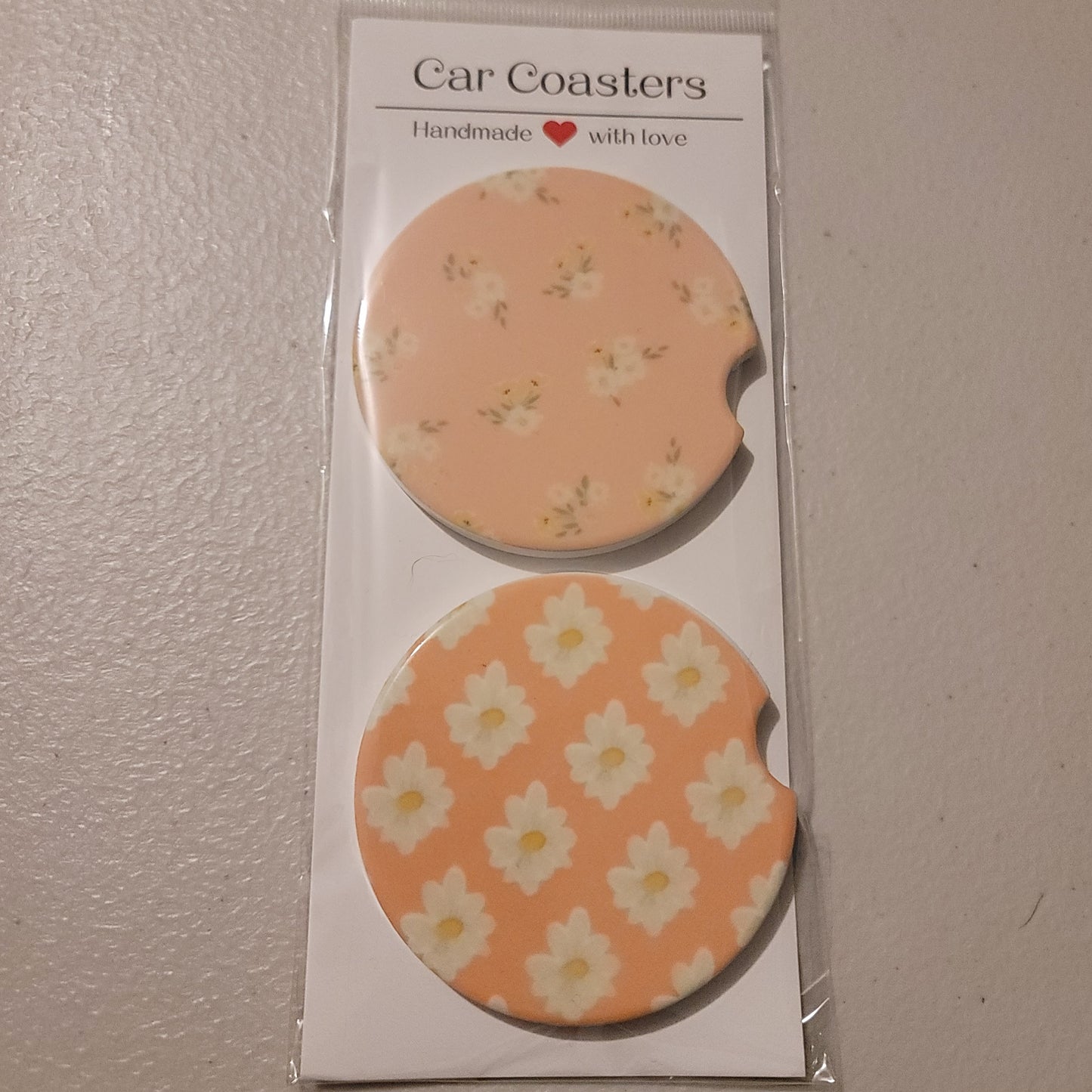 Floral Car Coasters - Peach