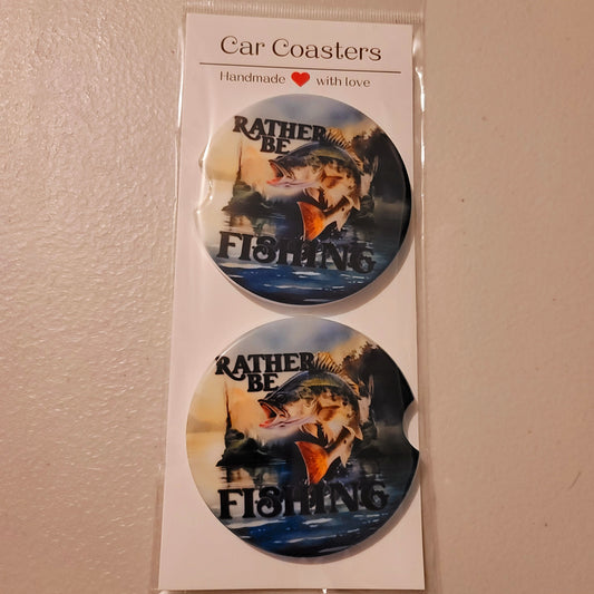 Rather Be Fishing Car Coasters