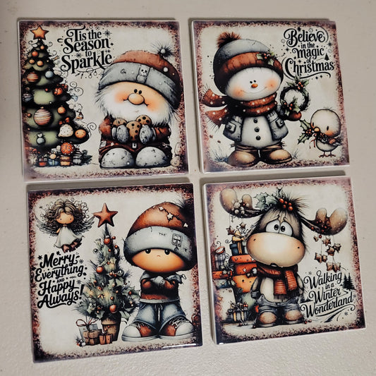 Christmas Cartoon Coaster Set