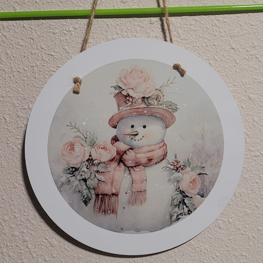 Pink Snowman Hanging Sign