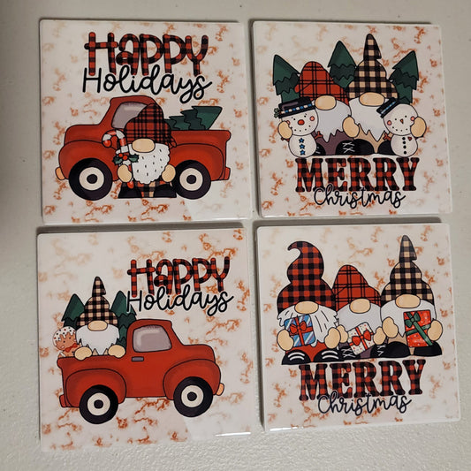 Merry Christmas Gnomes Coaster Set
