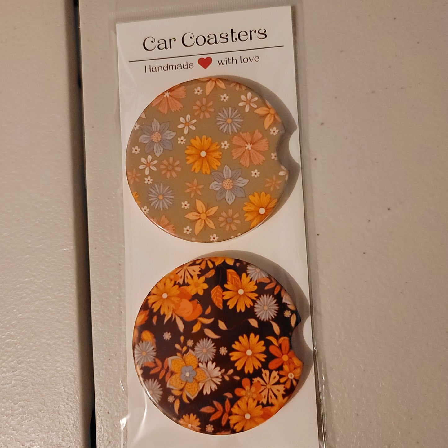 Floral Car Coasters - Dark