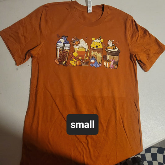 Pooh Fall Drinks Tshirt - S